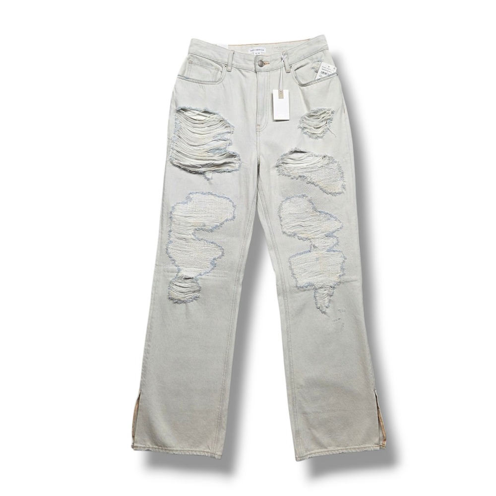 Good American Khloe Jeans Womens 8 Super High Rise Straight Distressed Ripped